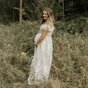 Ivory Floral Embroidered Maternity Gown Medium
